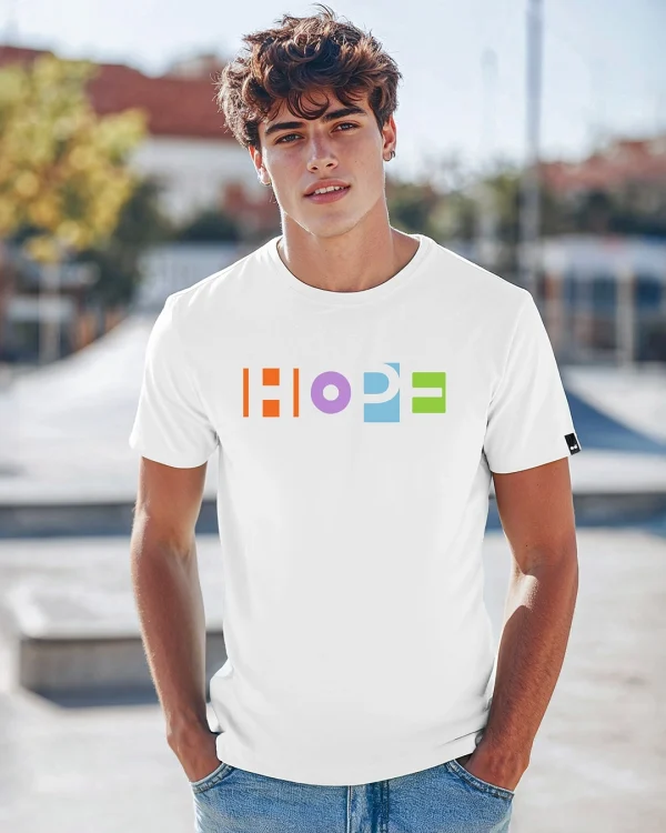 Men's White Pop Hope Typography T-shirt