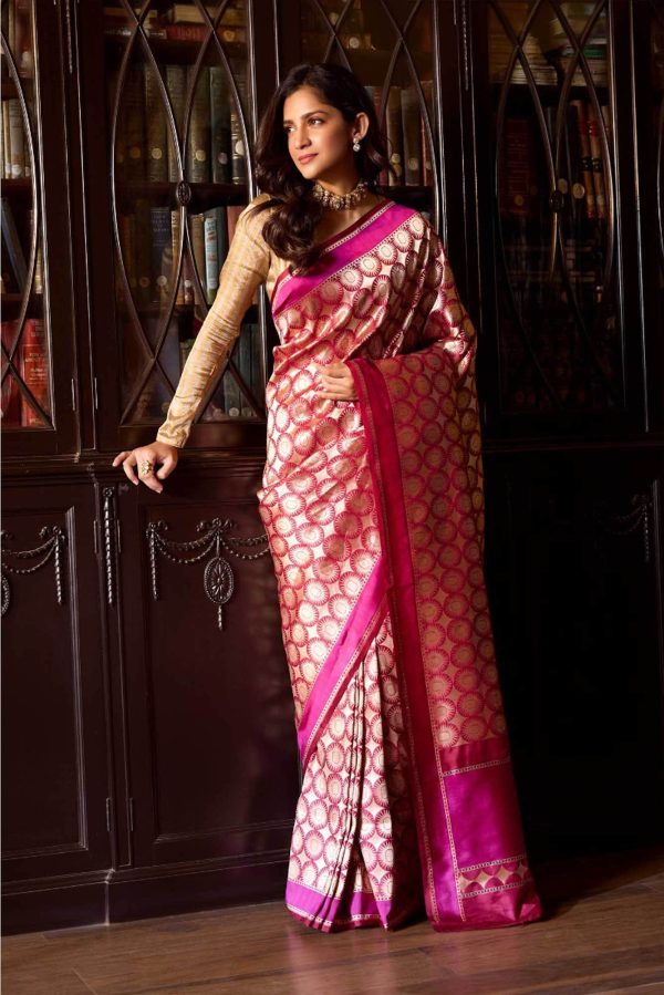 Shimmer Soleil-Magenta Banarasi Silk Saree