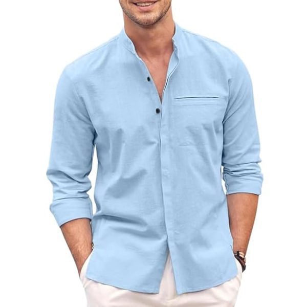 Mandarin Collar Solid Slim Fit Casual Shirt