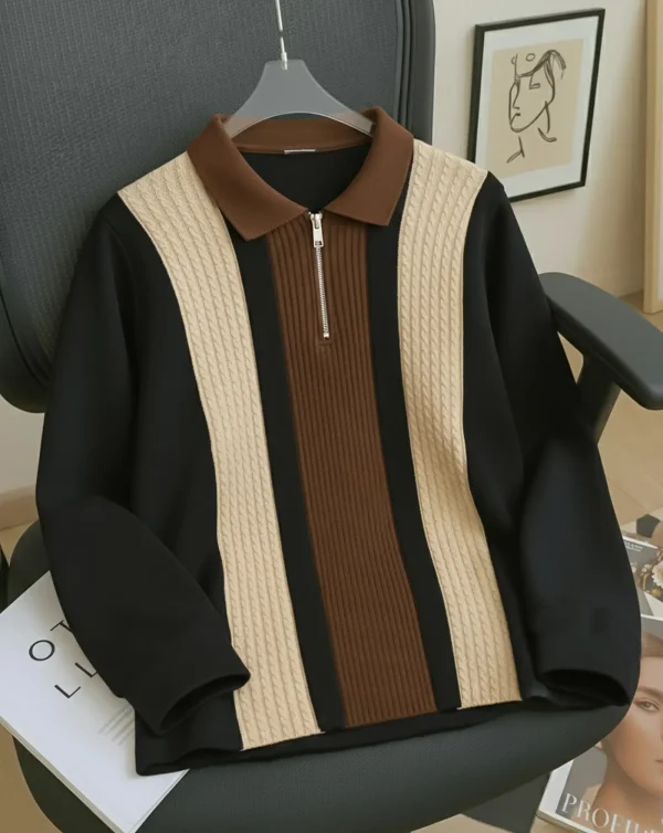 Multi Color Vertical Stripe Zip Neck Polo T-Shirt