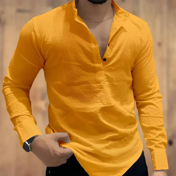 Yellow Textured Casual Shirt