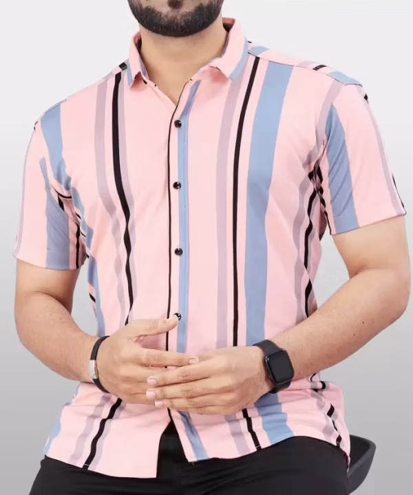 Peach Multi Stripe Half Sleeve Casual Shirt