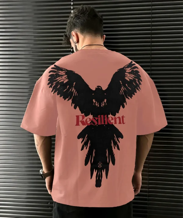 Men Peach Eagle Back Graphic Printed Casual T-Shirt