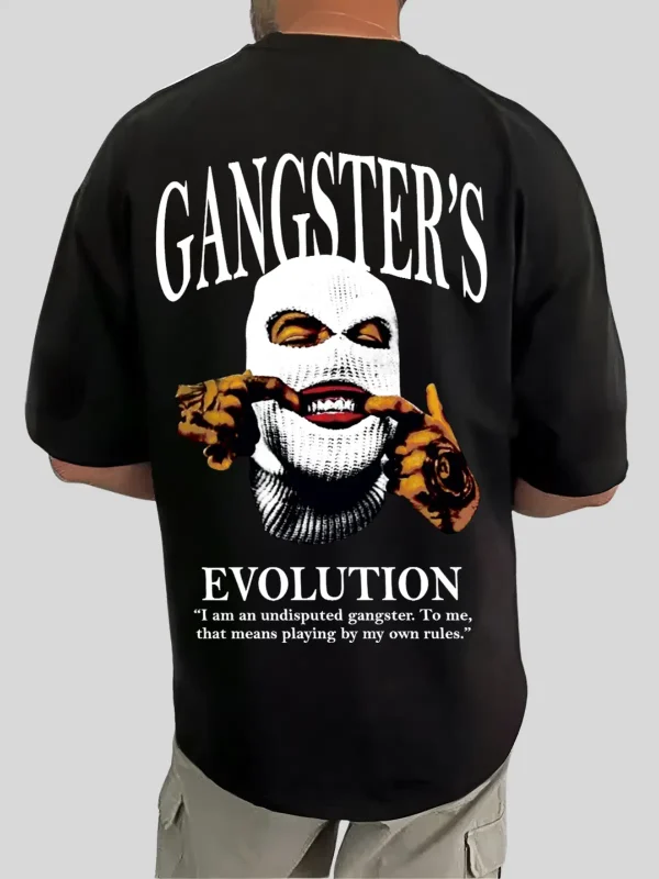 Men Black Oversized Graphic Printed T-Shirt Joker Mask Evolution Design
