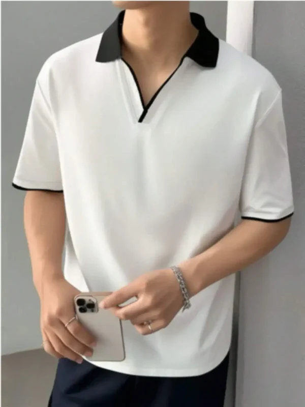 Minimal Contrast Collar White Polo T-Shirt