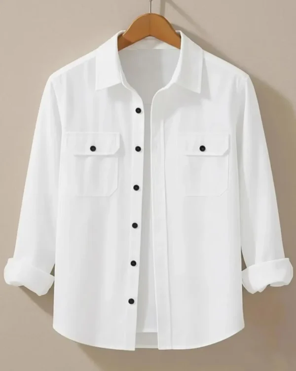 Classic White Dual Pocket Casual Cotton Shirt