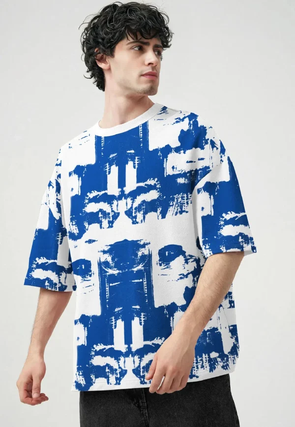 Abstract Blue Print Oversized T-Shirt