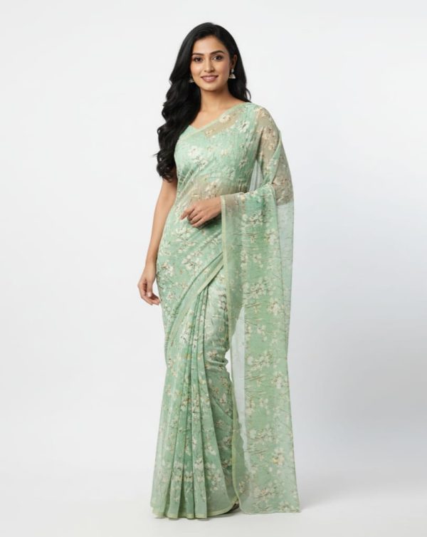 Pista Chiffon Printed Saree