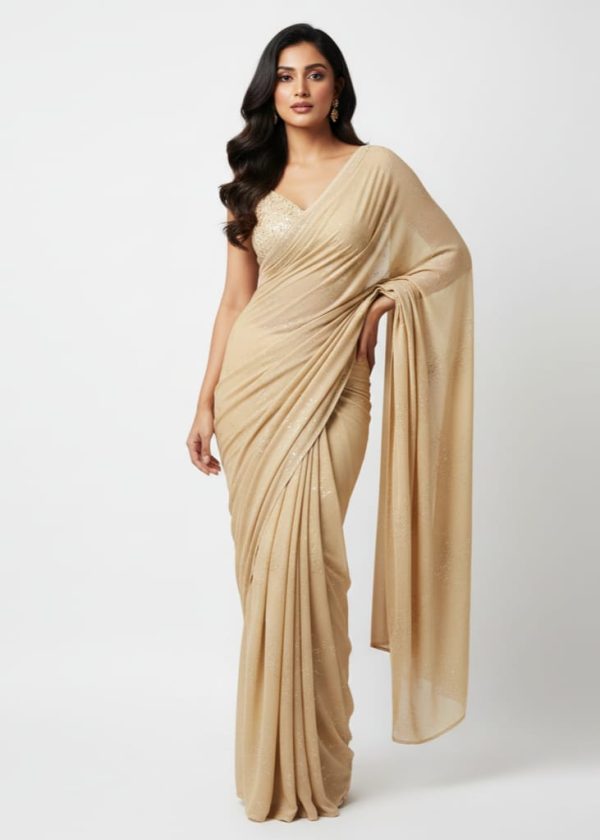 Champagne Gold Pre-Draped Designer Saree