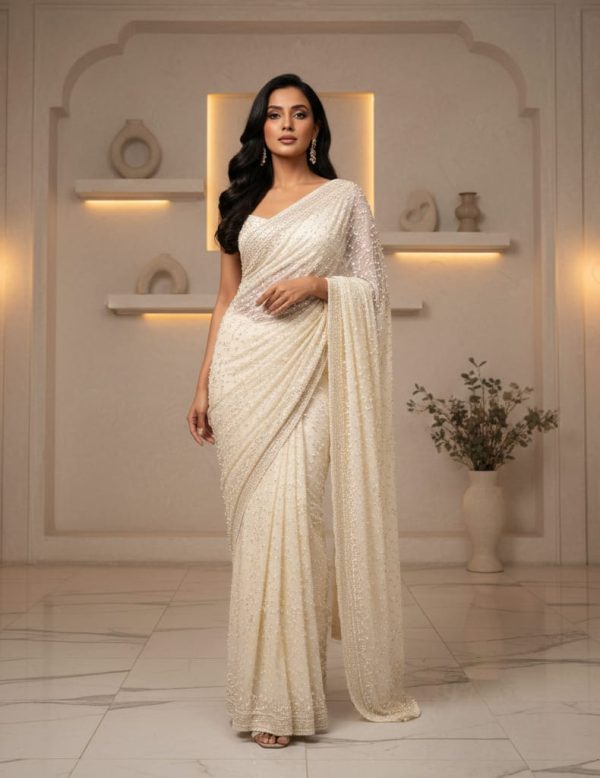 Olive Gold Metallic Tissue Designer Saree