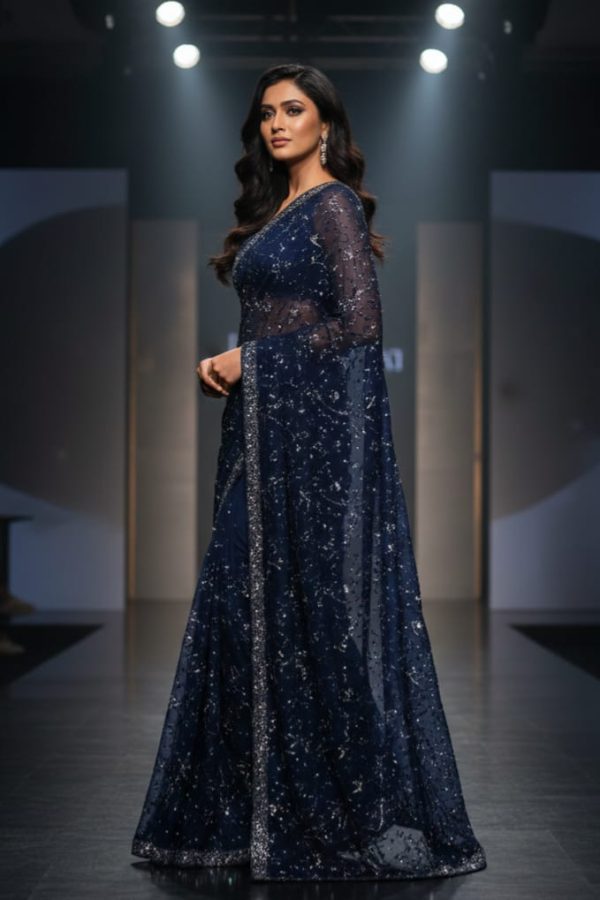 Midnight Navy Swarovski Work Designer Saree