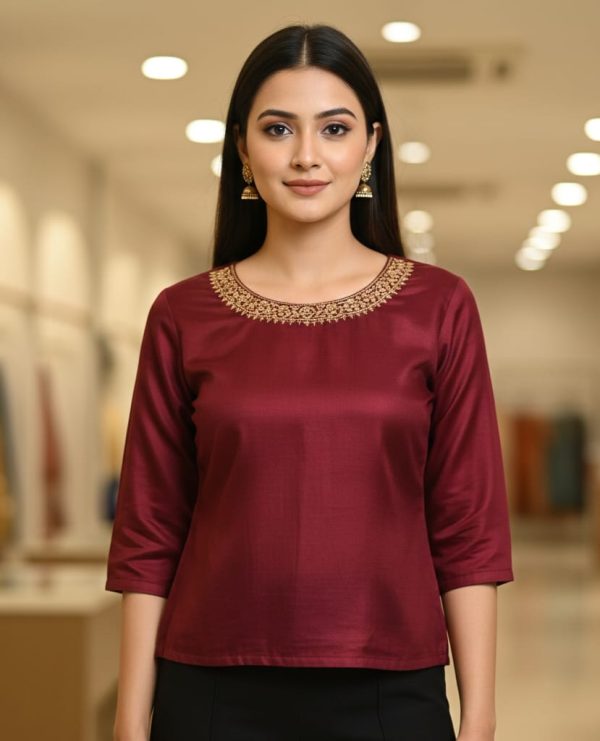 Wine Charm Embroidered Short Kurti Top