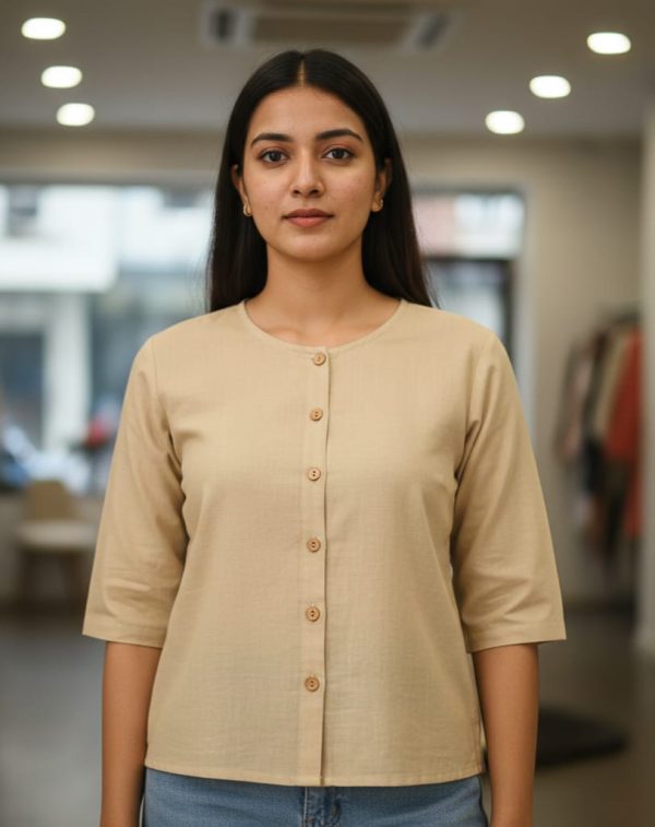 Sand Beige Button Short Kurti Top