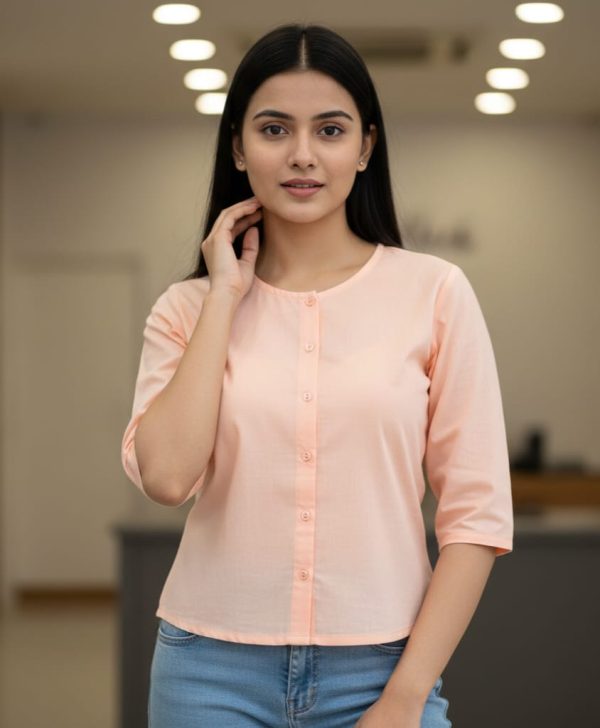 Peach Button Front Short Kurti Top