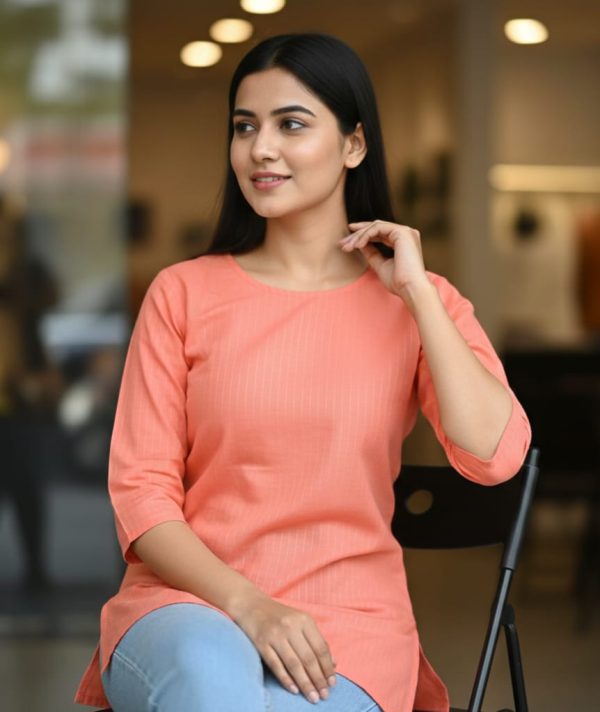 Coral Stripe Casual Short Kurti Top