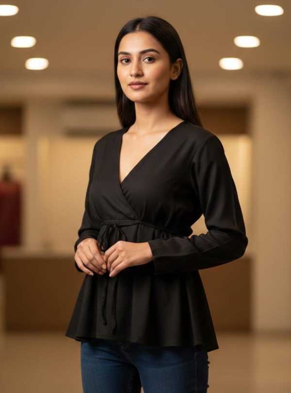 Midnight Black Tie-Up Short Kurti Top