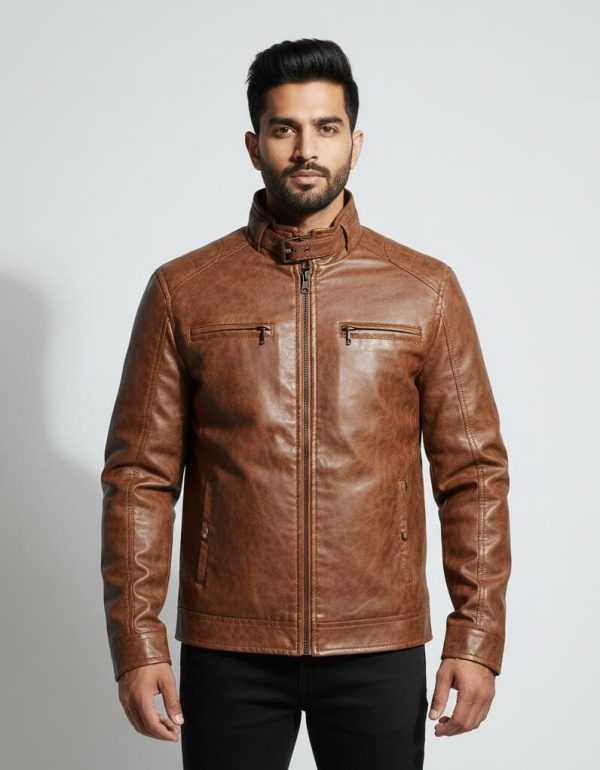 Men's Tan Brown Biker Leather Jacket