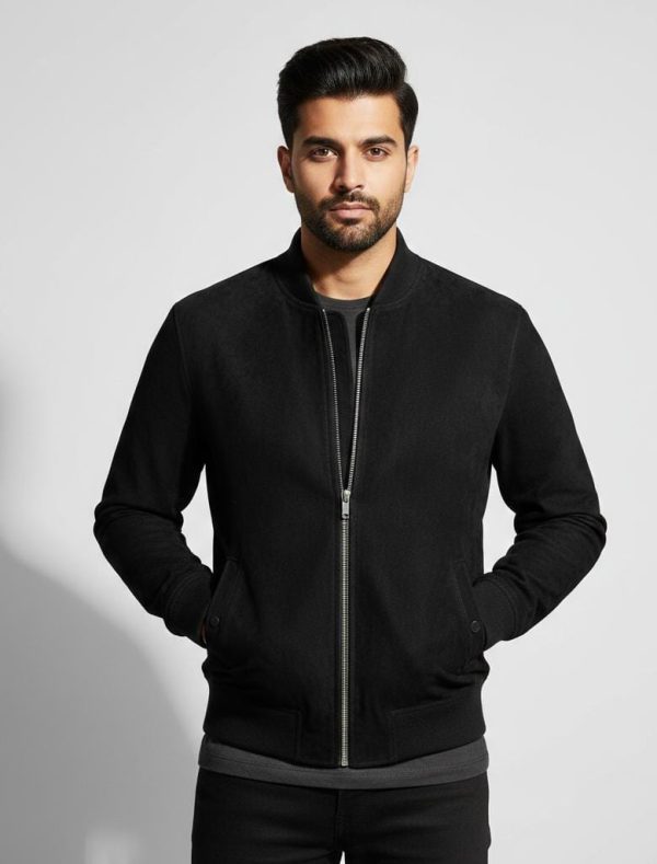 Men's Premium Black Suede Bomber Jacket
