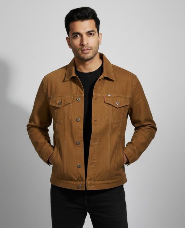 Men's Tan Brown Suede Trucker Jacket