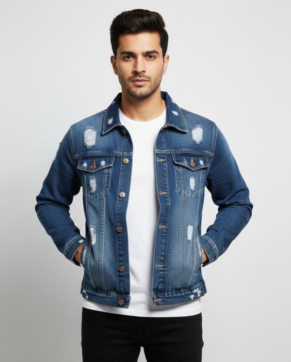 Men's Distressed Blue Denim Jacket