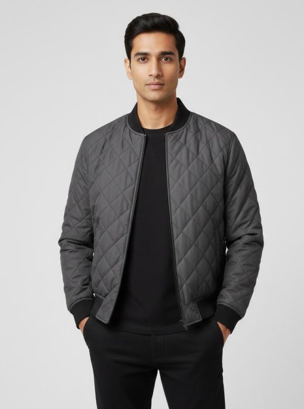 Men's Charcoal Grey Quilted Bomber Jacket