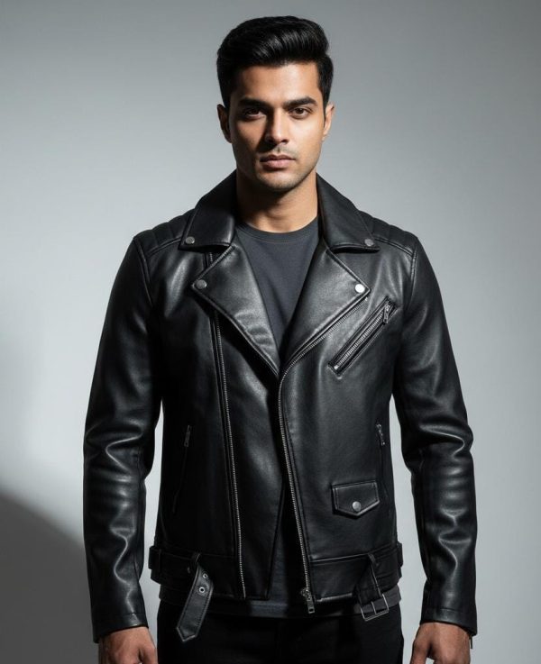 Men's Jet Black Leather Biker Jacket