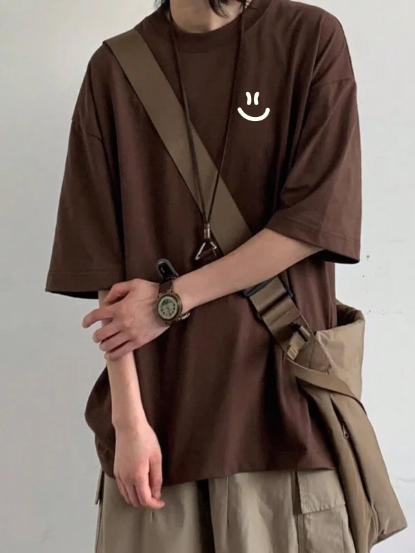 Men Brown Oversized Drop Shoulder Casual T-Shirt