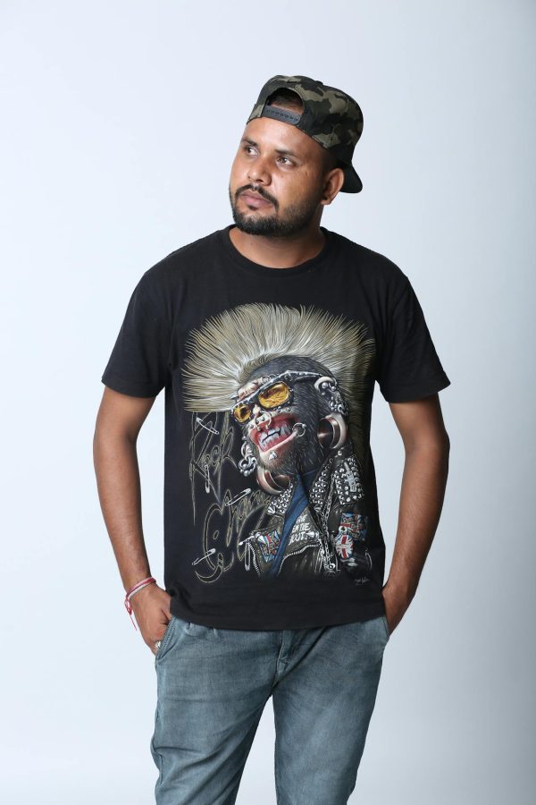 Tribal Warrior Graphic Printed Black Oversized T-Shirt