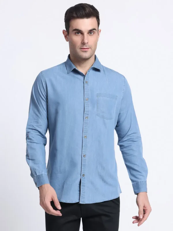 Sky Blue Solid Slim Fit Casual Shirt