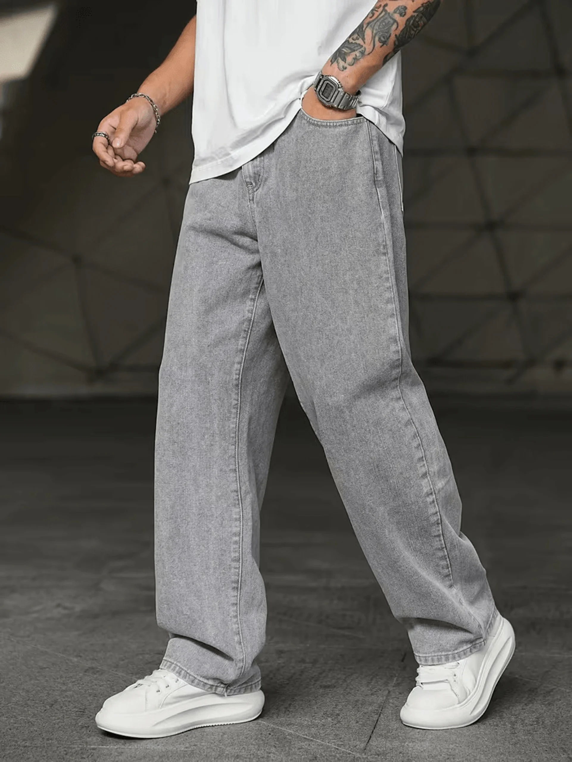 Grey Relaxed Fit Denim Jeans