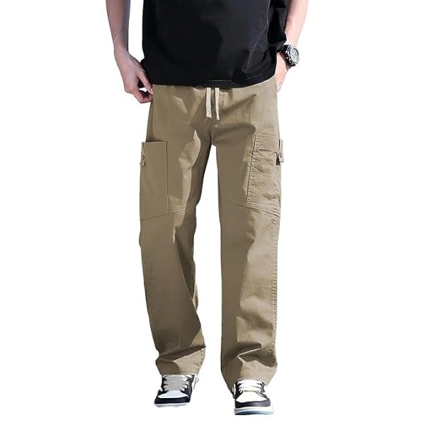 Khaki Drawstring Cargo Casual Pants