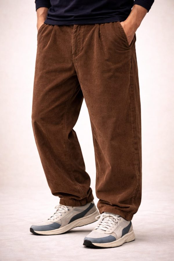 Brown Balloon Fit Corduroy Pants